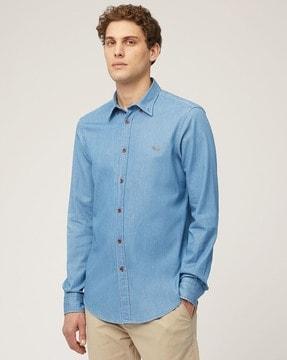 men stretch regular fit denim shirt