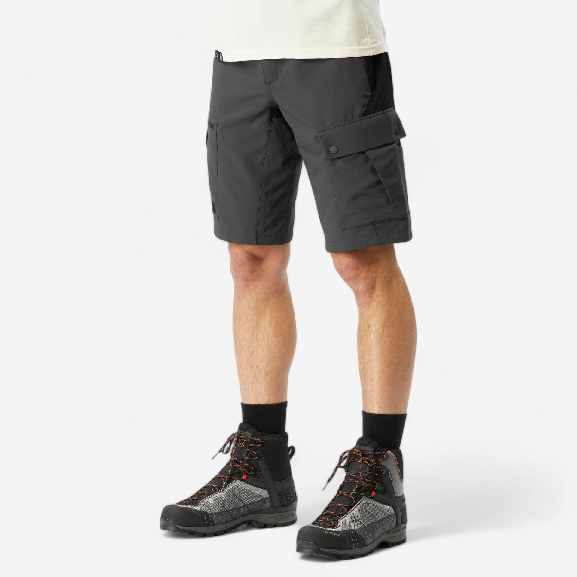 men stretchable cargo shorts with belt grey - mt500