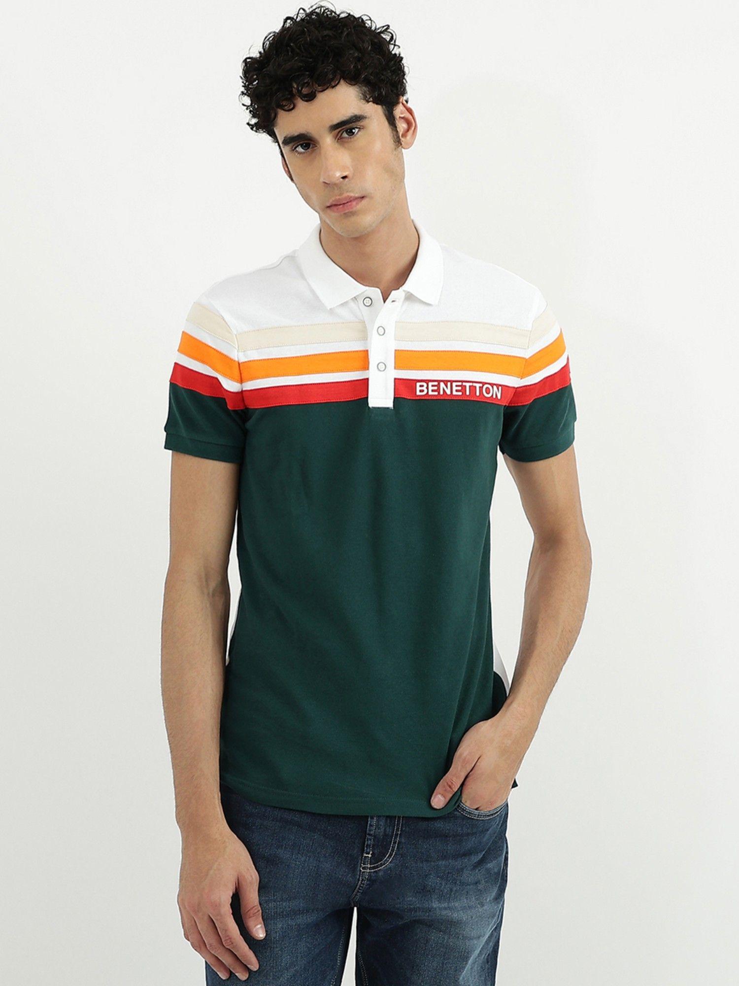 men stripe polo t-shirt green