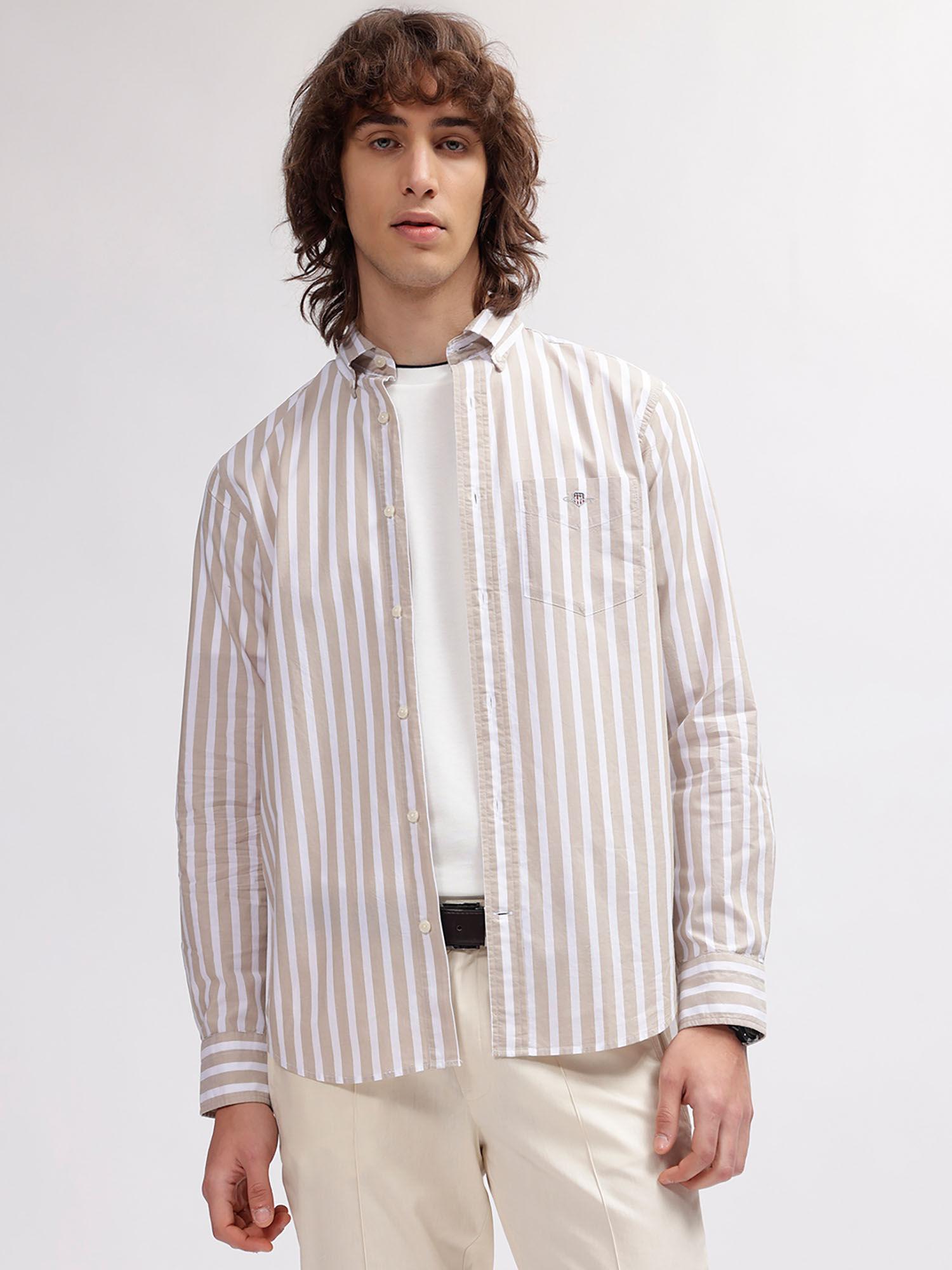 men striped button down collar full sleeves shirt