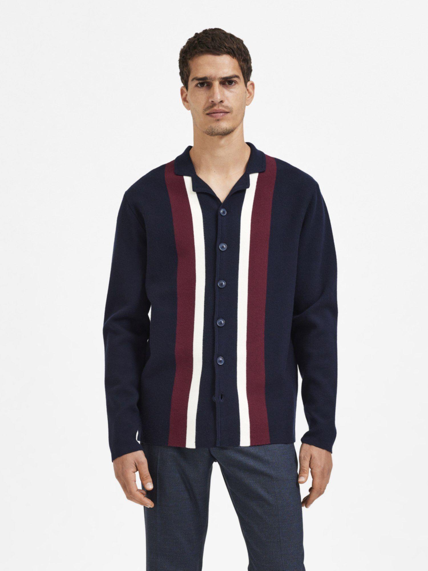 men striped casual navy blue sweater