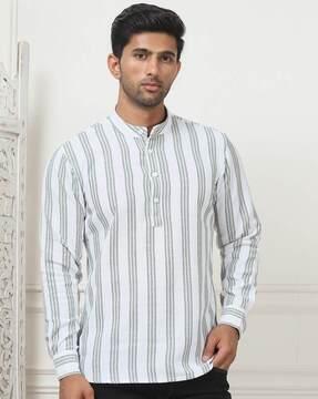 men striped cotton regular fit long kurta