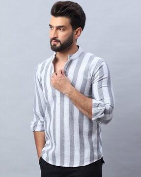 men striped cotton regular fit short kurta