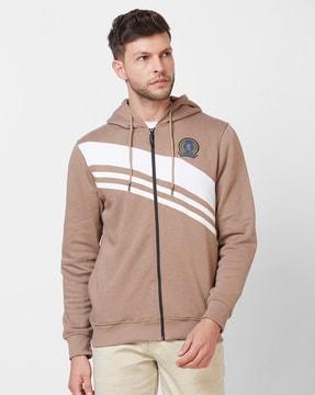 men striped hoodie with zip-front