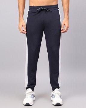 men striped joggers with elasticated drawstring waist