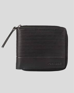 men striped leather bi-fold wallet