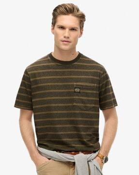 men striped loose fit cotton crew-neck t-shirt