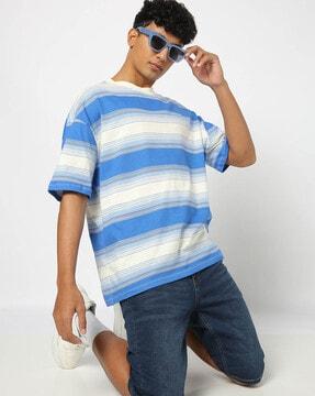 men striped oversized crew-neck t-shirt