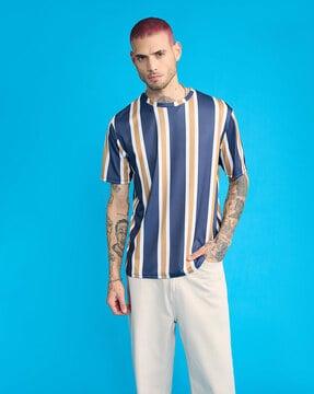 men striped oversized crew-neck t-shirt