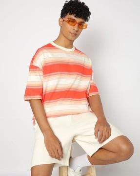 men striped oversized fit crew-neck t-shirt