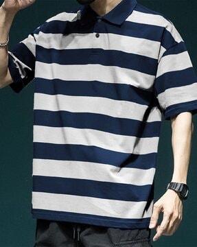 men striped oversized fit polo t-shirt