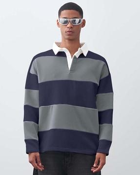 men striped oversized fit polo t-shirt