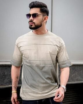 men striped oversized fit round-neck t-shirt