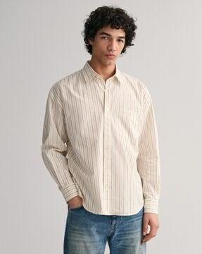 men striped oversized fit shirt with patch pocket