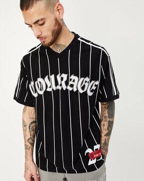 men striped oversized fit v-neck t-shirt