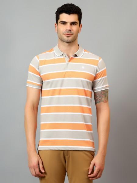 men striped polo neck poly cotton pink t-shirt