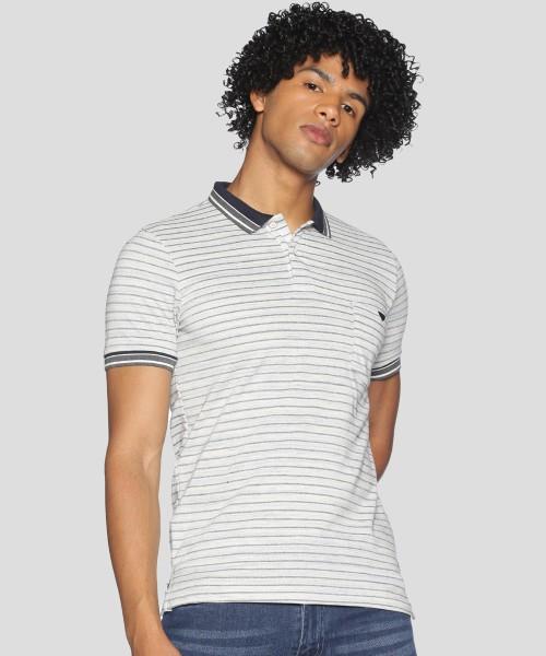 men striped polo neck pure cotton grey t-shirt