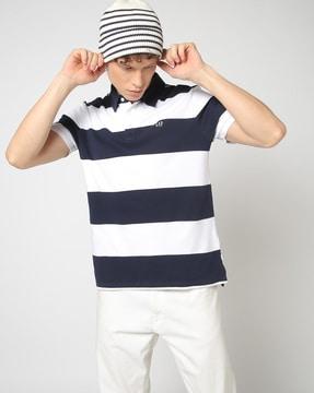 men striped polo neck t-shirt with short-sleeves
