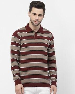 men striped polo t-shirt with full sleeves