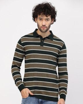 men striped polo t-shirt with full sleeves