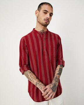 men striped regular fit cotton short kurta