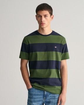 men striped regular fit crew- neck cotton t-shirt