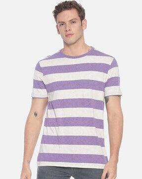 men striped regular fit crew-neck t-shirt