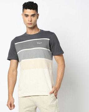 men striped regular fit crew-neck t-shirt