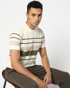 men striped regular fit crew-neck t-shirt