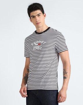 men striped regular fit crew-neck t-shirt