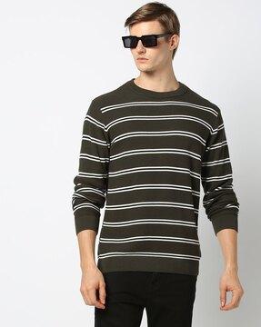 men striped regular fit crew-neck t-shirt