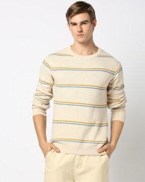 men striped regular fit crew-neck t-shirt