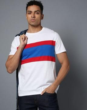 men striped regular fit crew-neck t-shirt