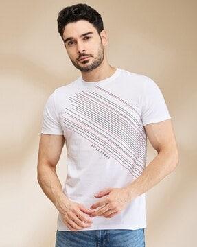 men striped regular fit crew-neck t-shirt