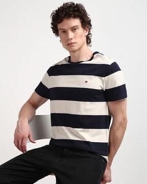 men striped regular fit crew-neck t-shirt