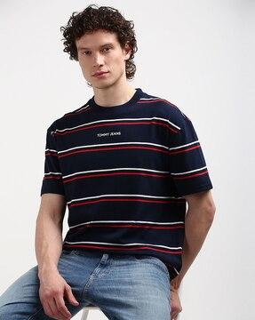 men striped regular fit crew-neck t-shirt