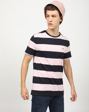 men striped regular fit crew-neck t-shirt