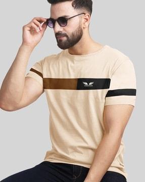 men striped regular fit crew-neck t-shirt