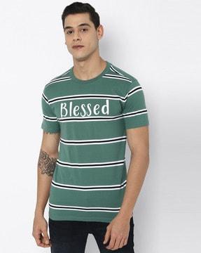 men striped regular fit crew-neck t-shirt