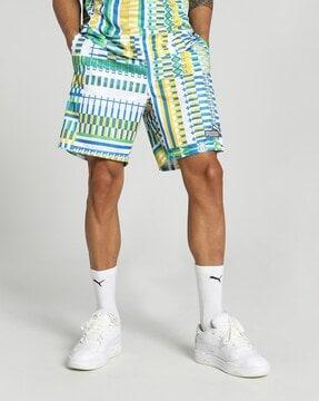 men striped regular fit flat-front shorts