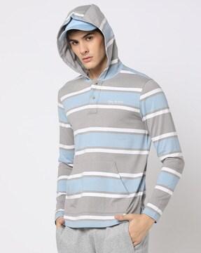 men striped regular fit hoodie