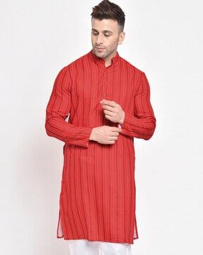 men striped regular fit kurta with full sleeves