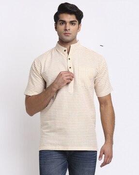 men striped regular fit kurta with patch pocket