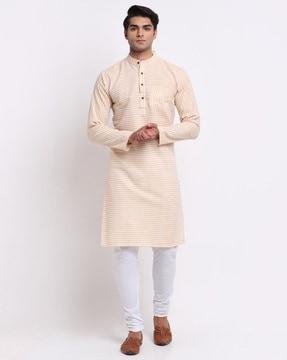 men striped regular fit kurta with patch pocket