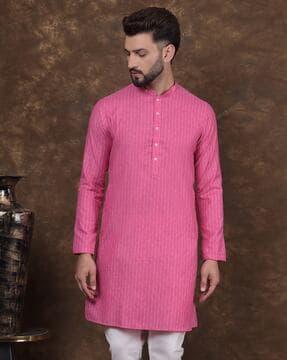 men striped regular fit long kurta with full sleeves