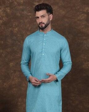 men striped regular fit long kurta with full sleeves