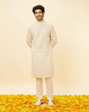 men striped regular fit long kurta