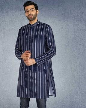 men striped regular fit long kurta
