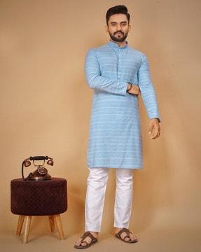 men striped regular fit long kurta