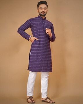 men striped regular fit long kurta